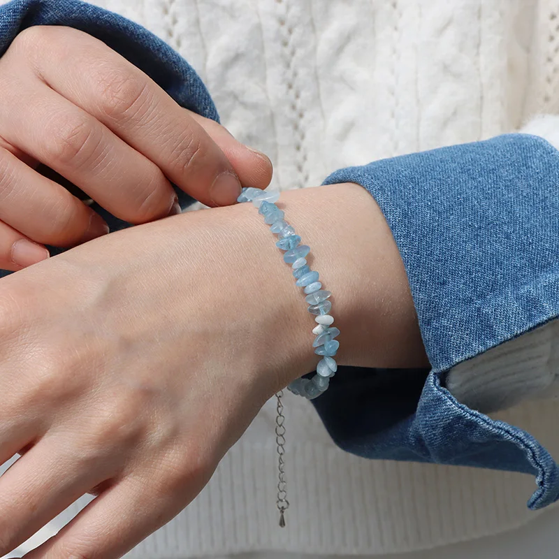 Feine Natur Stein Armband Unregelmäßigen Amethysten Aquamarin Kies Quarz Armbänder Kristall Chip Perlen Armband Frauen Männer Schmuck – Detail 8