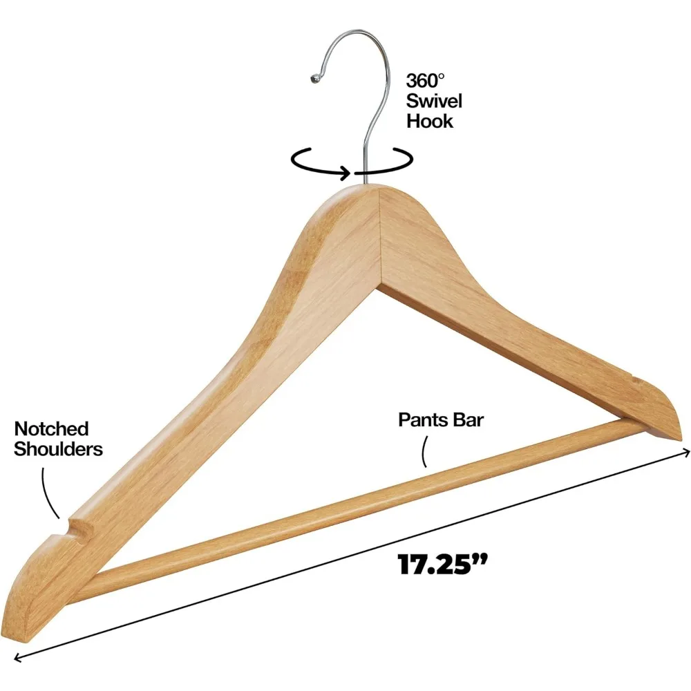 Premium Wooden Hangers Durable Non Slip Coat Hangers Heavy Duty Natural Solid Wood Hanger Clothes Storage Hangers Swivel Hooks 3