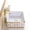 European-style Ceramic Bathroom Sink Square Countertop Basin Round Gold Art Basin Light Luxury Washbasin Set Washing Hand Basin 4