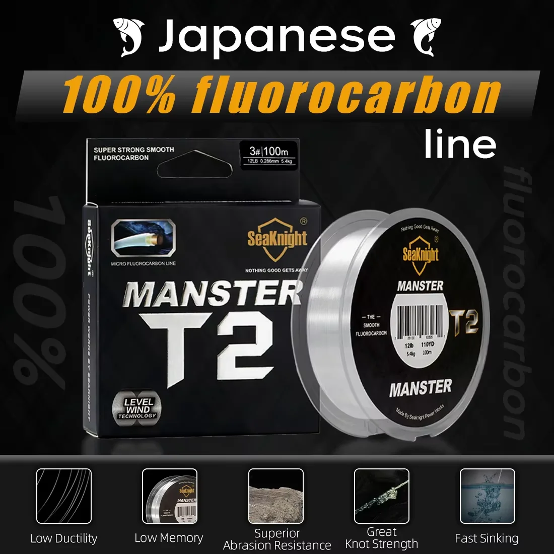 SeaKnight MANSTER T1/T2 100% 真のカーボンライン フロロカーボンコーティング カーボンライン 釣り糸 リーダーライン シンキングライン 鯉ライン