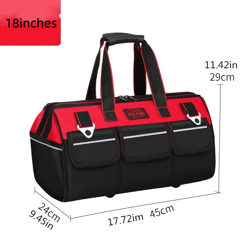 원피스 레드 16인치 18인치 20인치 전기 기술자용 공구 가방, 대형 포켓 캔버스 휴대용 옥스포드 천 수리 공구 상자, 매우 두꺼운 대용량 공구 가방, 전기 기술자, 주택 개조, 낚시 및 다양한 수리 작업에