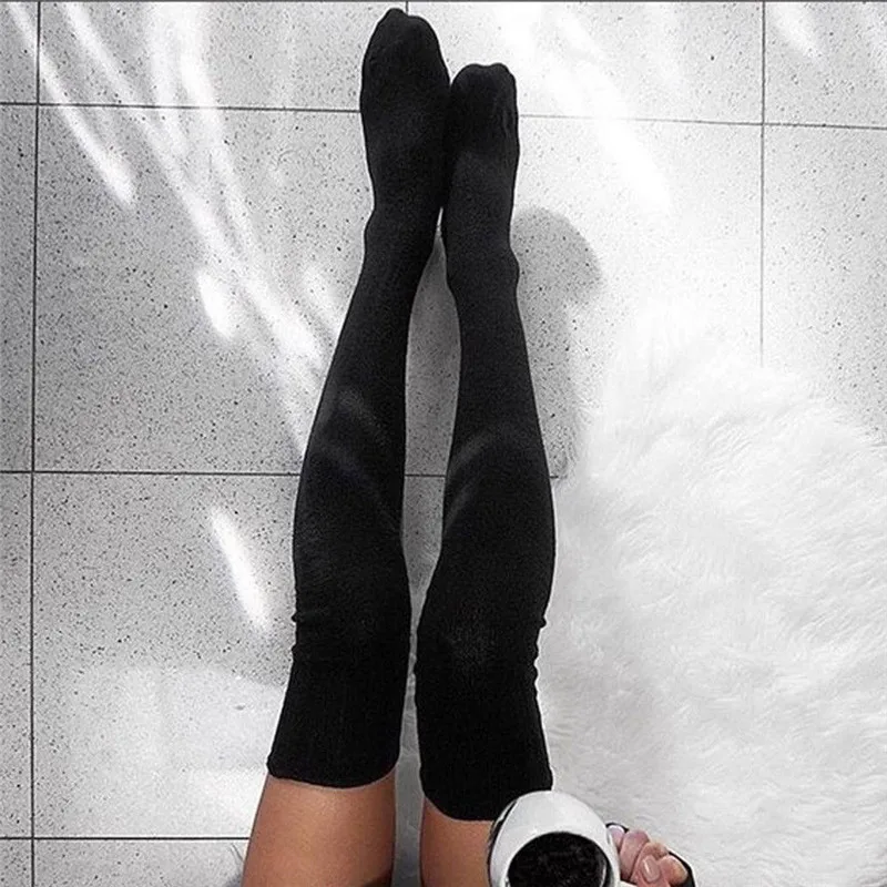 Autumn Winter Over Knee Socks Women Sexy Stockings Warm Long Boot Knitted Thigh-High Gray Khaki Blue Black Twist Stockings