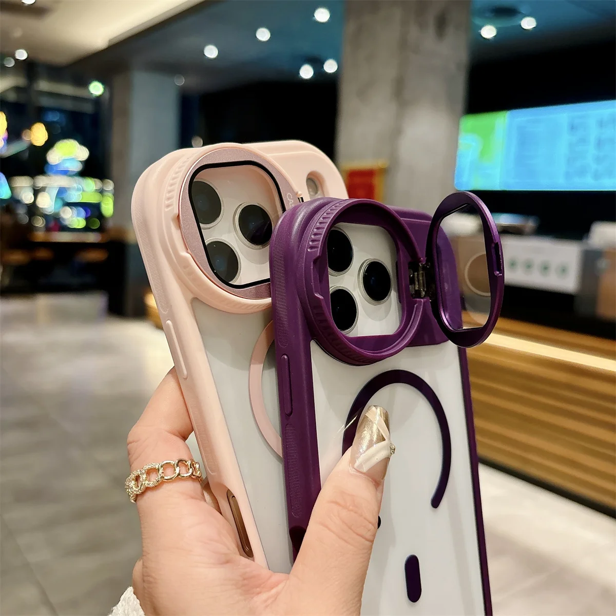Magnetic Transparent Phone Cover with Camera Lens Protection and Stand