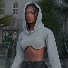  Harajuku Casual Fashion Streetwear Women's Solid Tops Summer 2023 Hooded Long Sleeve Crop Tops Female Sexy Hoodies Sweatshirt 