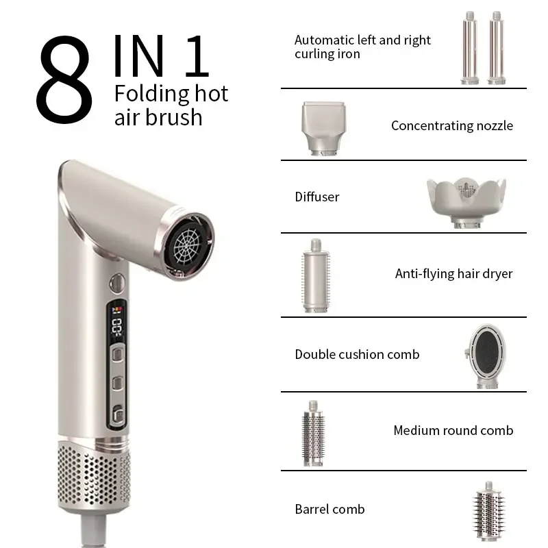 New 8 in 1 Folding Hair Dryer Multifunctional Hot Air Comb Negative ion Home Set Straight Hair Comb Hair Styling Tool 4