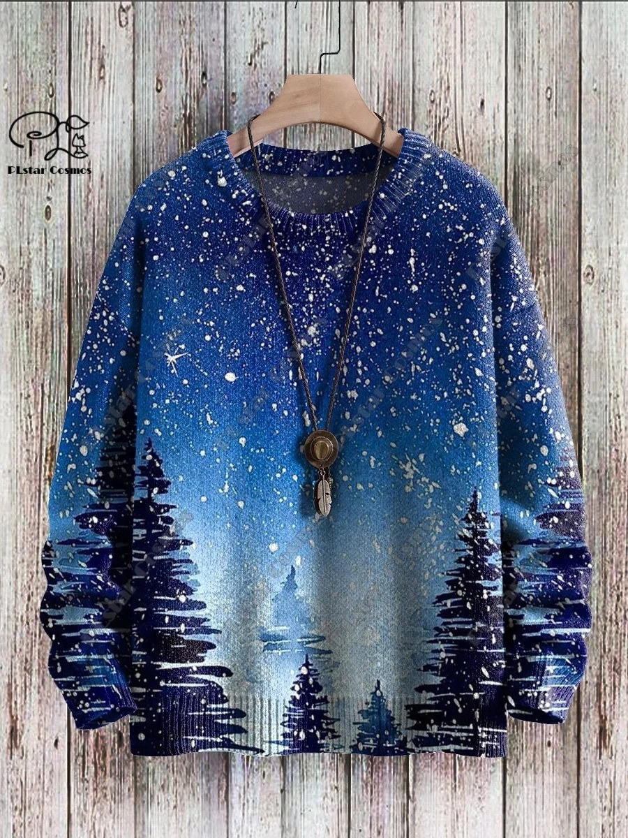 thumbnail image 1 of Suéter feo informal unisex de invierno con impresión 3D, diseño de árbol de Navidad, Papá Noel, copo de nieve, alce y gato, 1 of 5