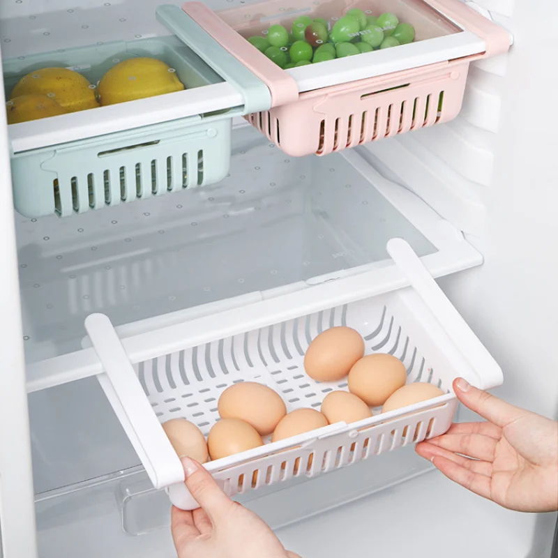 Storage Rack Organizer Adjustable Stretchable Refrigerator Shelf Holder  Drawer Basket Space Saver Fruit Snack Kitchen Rack Shelf - AliExpress