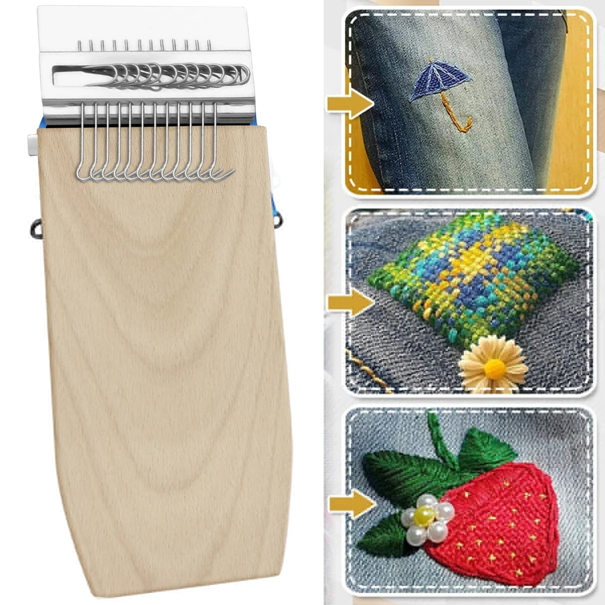 Weaving Tools Rectangular Wooden Loom Speedweve Type Weave Textile Tool Darning Machine Mending Tool Stitching Mending Jeans Clothes