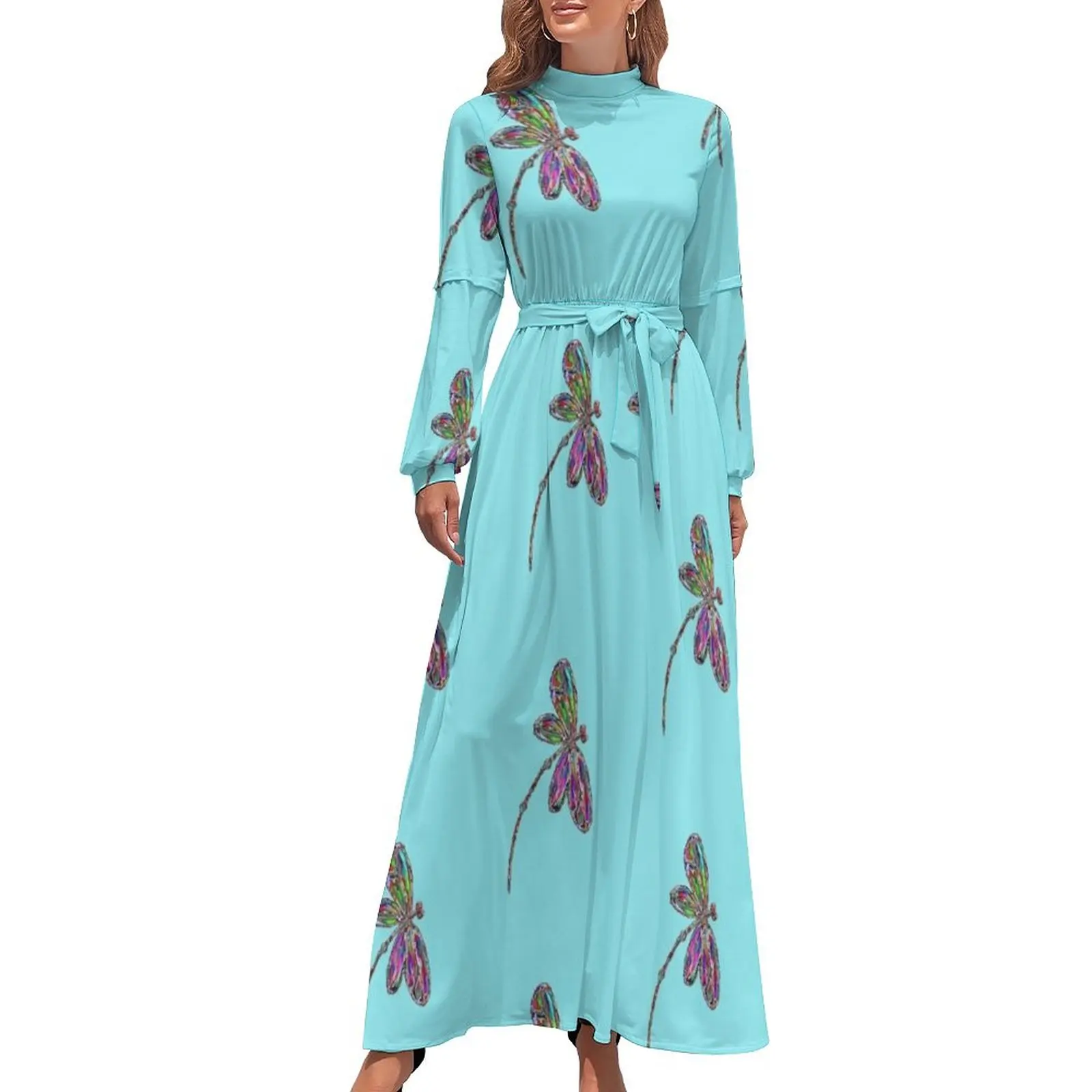 thumbnail image 1 of Libélula de neón - Vestido largo turquesa ropa de mujer vestidos de verano vestidos de moda para mujer, 1 of 5