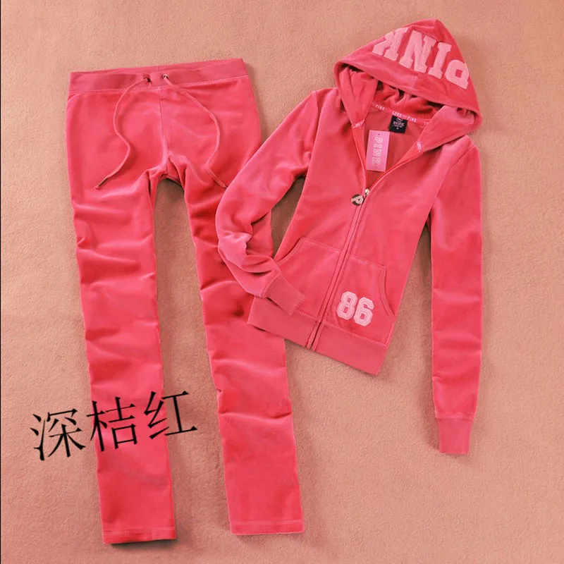 Y2K Women's Pink Velvet Tracksuit 2025 Spring/Autumn Women's Sweatshirt and Pants Sets Velvet Tracksuit Two Piece Sets 6