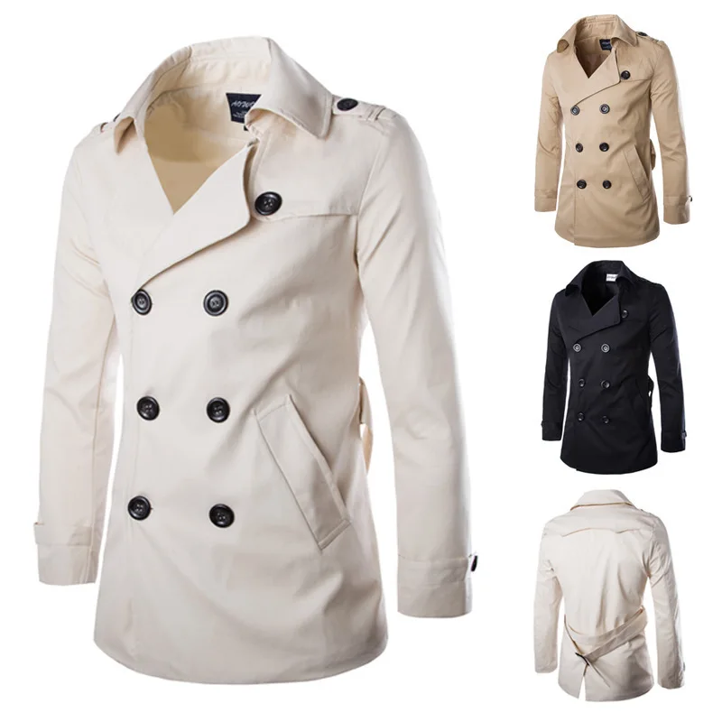 

2023 Spring and Autumn New Men's Trench Double Breasted Coat British Style