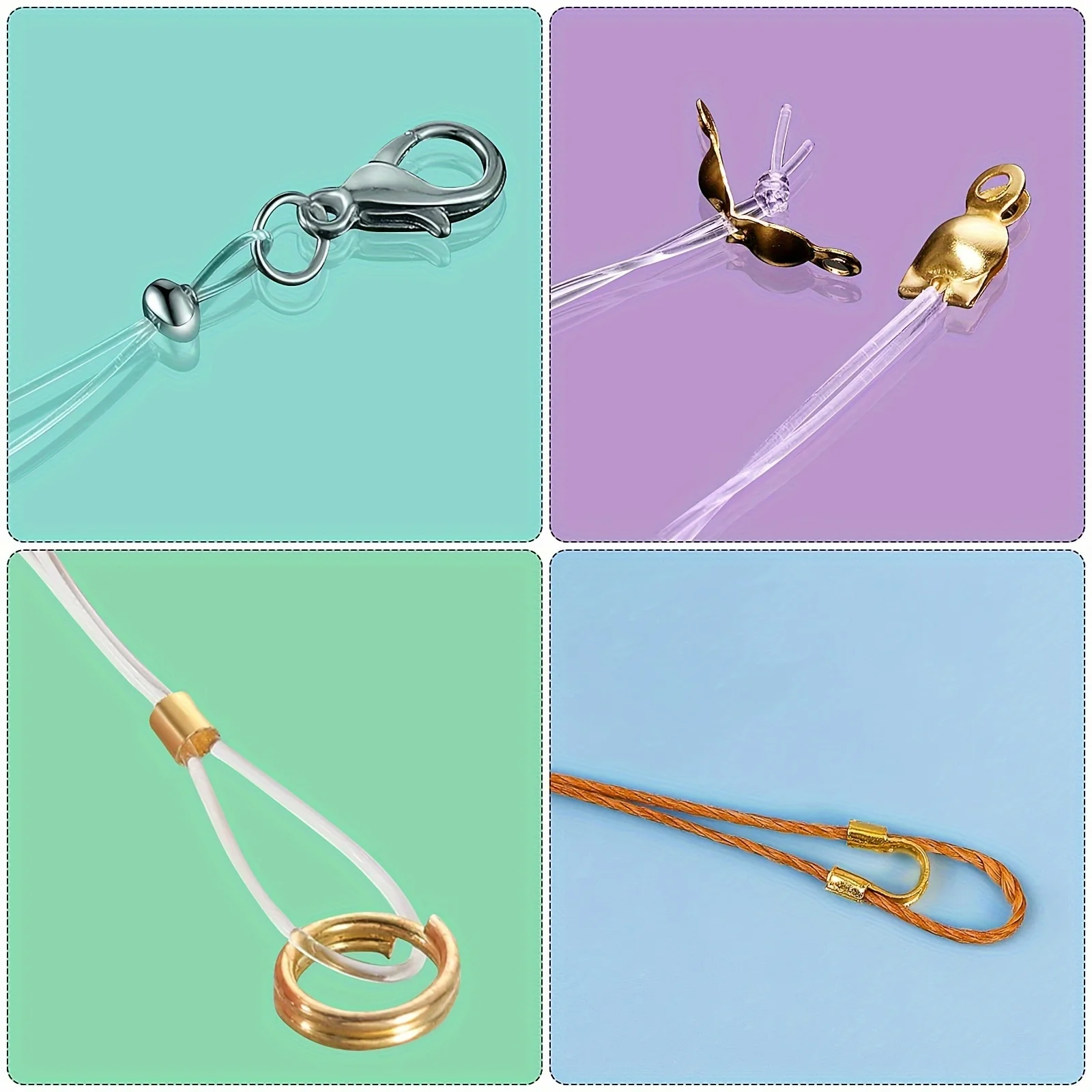 ​​DIY Jewelry Kit - 1800pcs Brass Findings: Crimp Beads, Wire Guardians, Tubes, Bead Tips, Knot Covers (Assorted Colors)​​ - 5