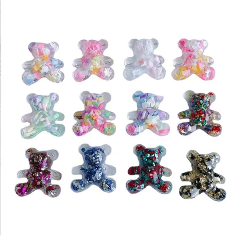 20pcs/lot new creative colorful resin bear charms connectors for diy patch phone case hairpin jewelry accessories