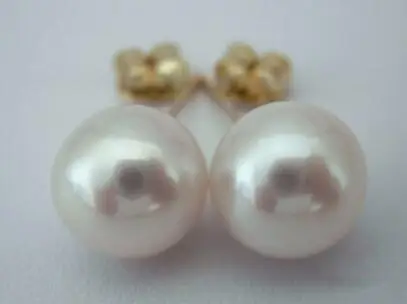 

free shipping luxury Noble jewelry Round South Sea Cultured Pearl 9-10mm Stud Earrings 14k Yellow Top Grading
