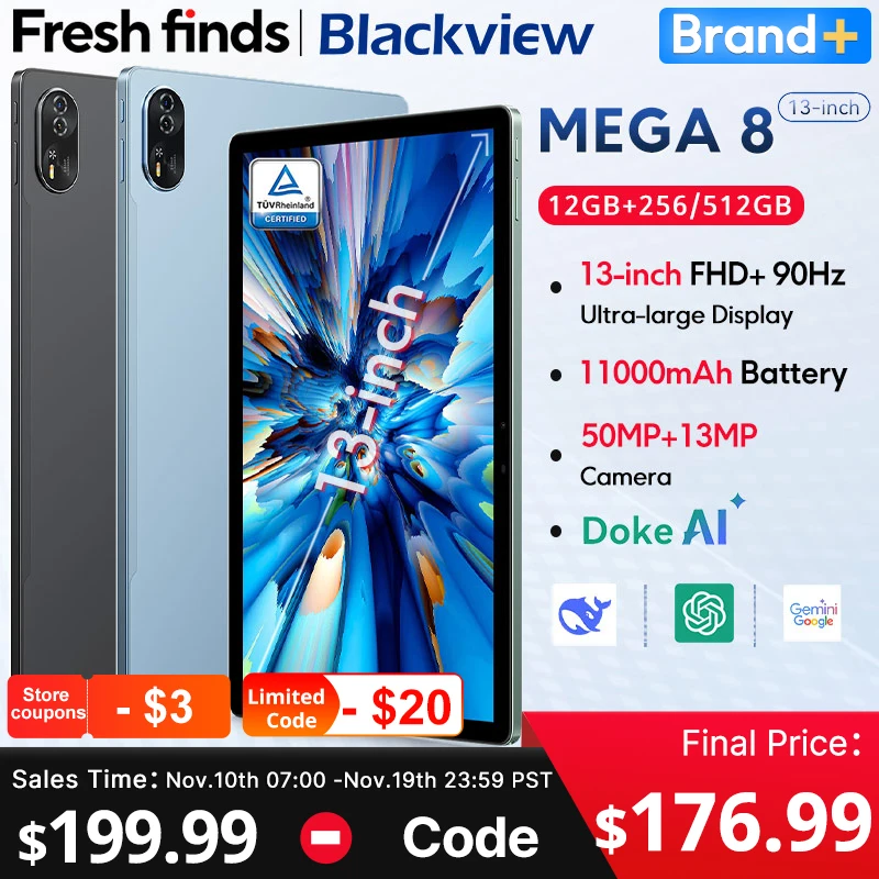 ピ*ಣ様 Blackview MEGA 8 256GB Android 15タブ Blackview MEGA 8 Android 15 Tablet 13 Inch 36GB+256GB 11000mAh