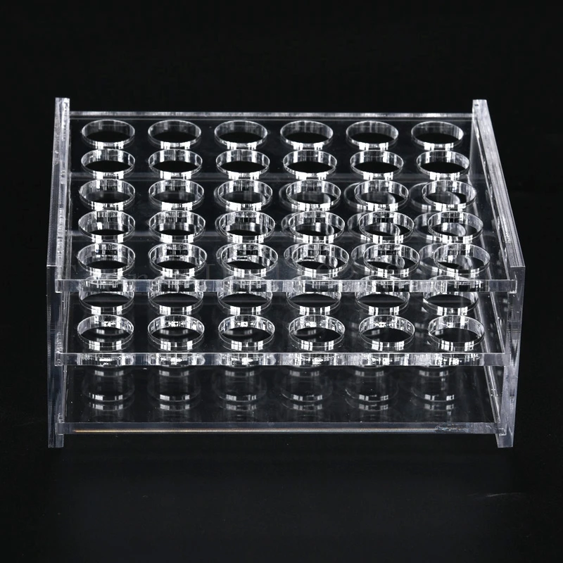 투명한 유기 유리 시험관 랙 구멍 크기, 학교 실험실용 PMMA 시험관 거치대, 13mm, 16mm, 19mm, 21mm, 26mm, 31mm