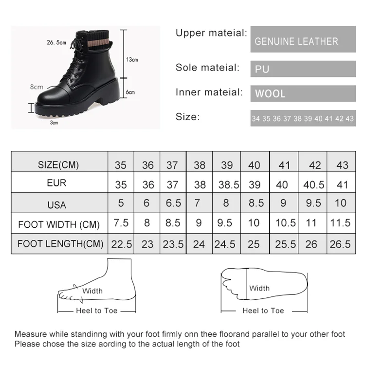 Genuine Leather Warm Sock Boots – Women’s Winter Zip Short Boots Large Size