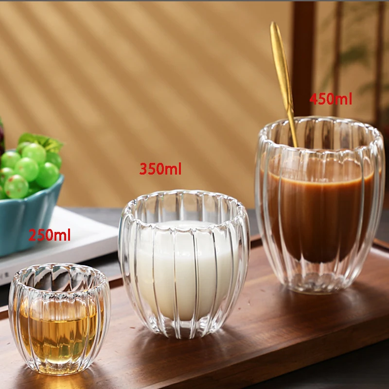 YWDL 150/250ml Double Wall Glass With Dish And Spoon Clear Glass Espresso  Cups Set Heat Resistant Handle Coffee Mug Drinkware