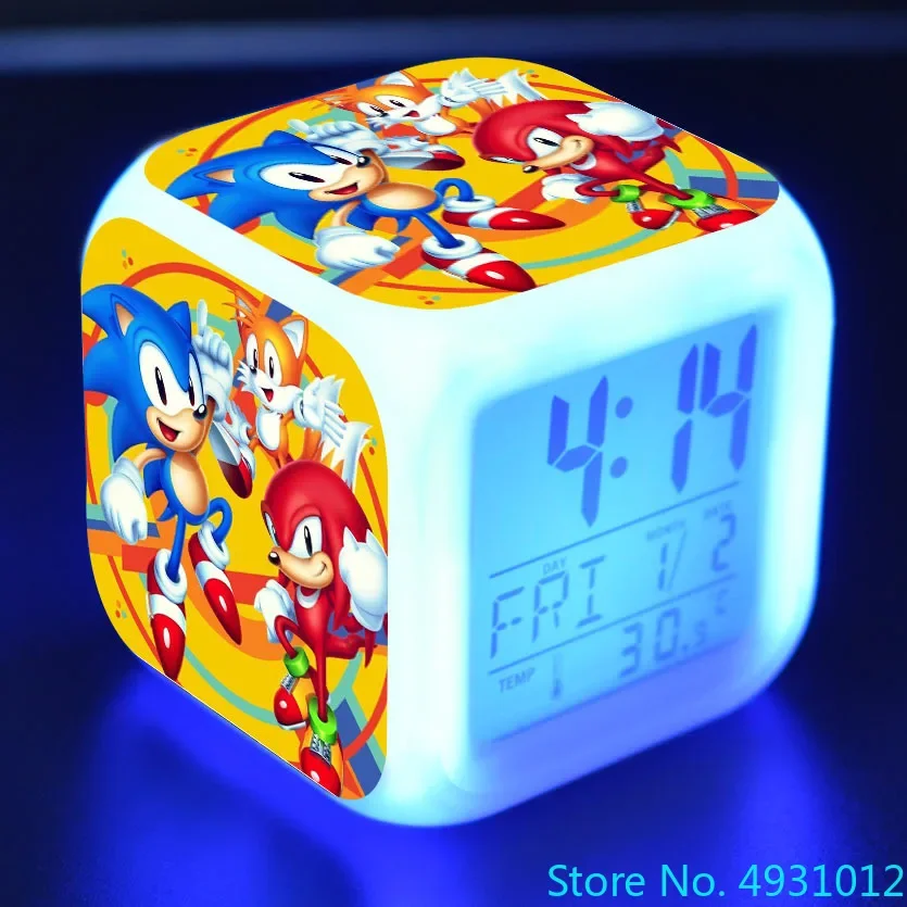 

8x8x8 см аниме звуковая фигурка модель светодиодные часы Будильник 7 красочный сенсорный телефон настольные часы фигурка Ежик игрушки для детей подарок