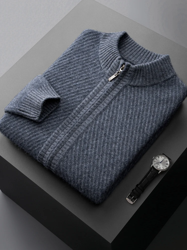 Autumn and Winter New 100% Cashmere Zipper Cardigan Men Sweater Coat Shirt Loose Plus Size Sweater Casual Knitted Coat Jacket