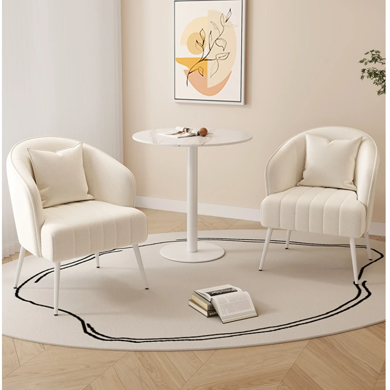 Ins Cream Lamsfluwelen Fauteuil Woonkamer Nordic Single Sofa Receptie Ontspannen Rugleuning Design Slaapkamer Fauteuil Kaptafel