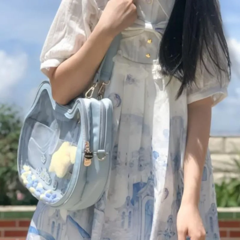 JIAERDI Harajuku Aesthetic Transparent White Shoulder Bag Women Sweet Cat Handbag Ita Bag Ladies Lolita Mini Backpack Itabag