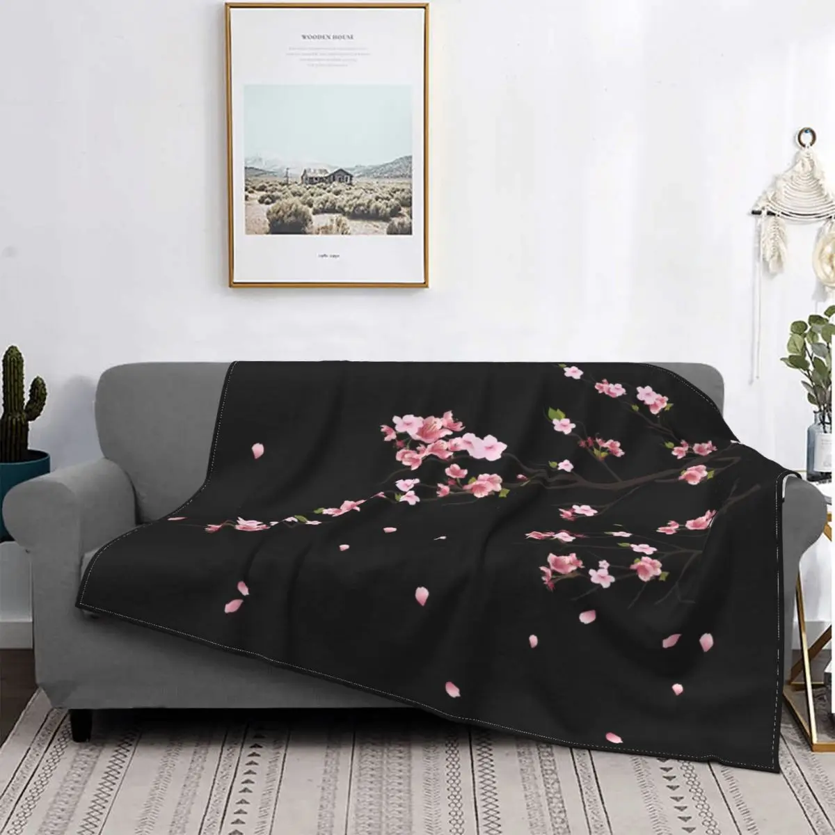 

Japanese Sakura Branch Blanket Soft Flannel Fleece Warm Flowers Floral Cherry Blossom Throw Blankets for Travel Bed Sofa Quilt