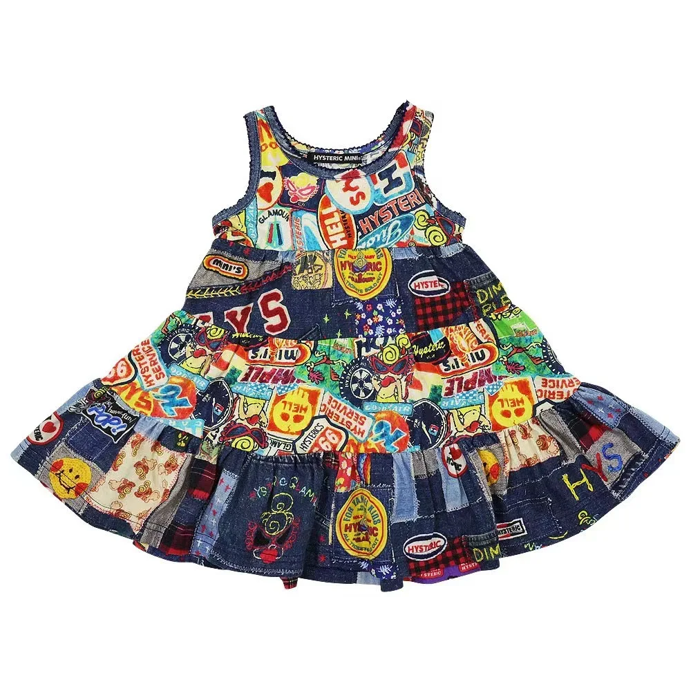 

Girls Dress 2023 AW INS H ot Sale Nipple Stamp Cotton Strap Dress for Children Stitching Pattern Dress (in stock)
