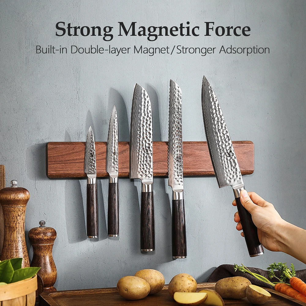 Knife Holder Magnetic Knife Strip 40cm Walnut Solid Wood Magnetic Knife Holder Double Row Kitchen Accessories