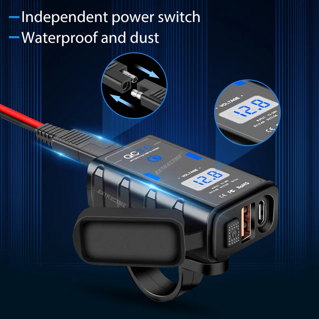 Extractme Cargador USB para motocicleta, 6.8A Quick Charge 3.0 Dual USB  Cargador de teléfono para