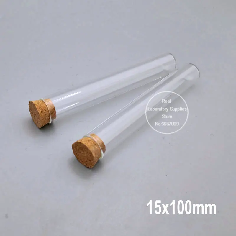 100pcs/lot Clear Lab Glass Test Tube with Cork Stoppers, Round Bottom Small Wedding Vials Laboratory Supplies