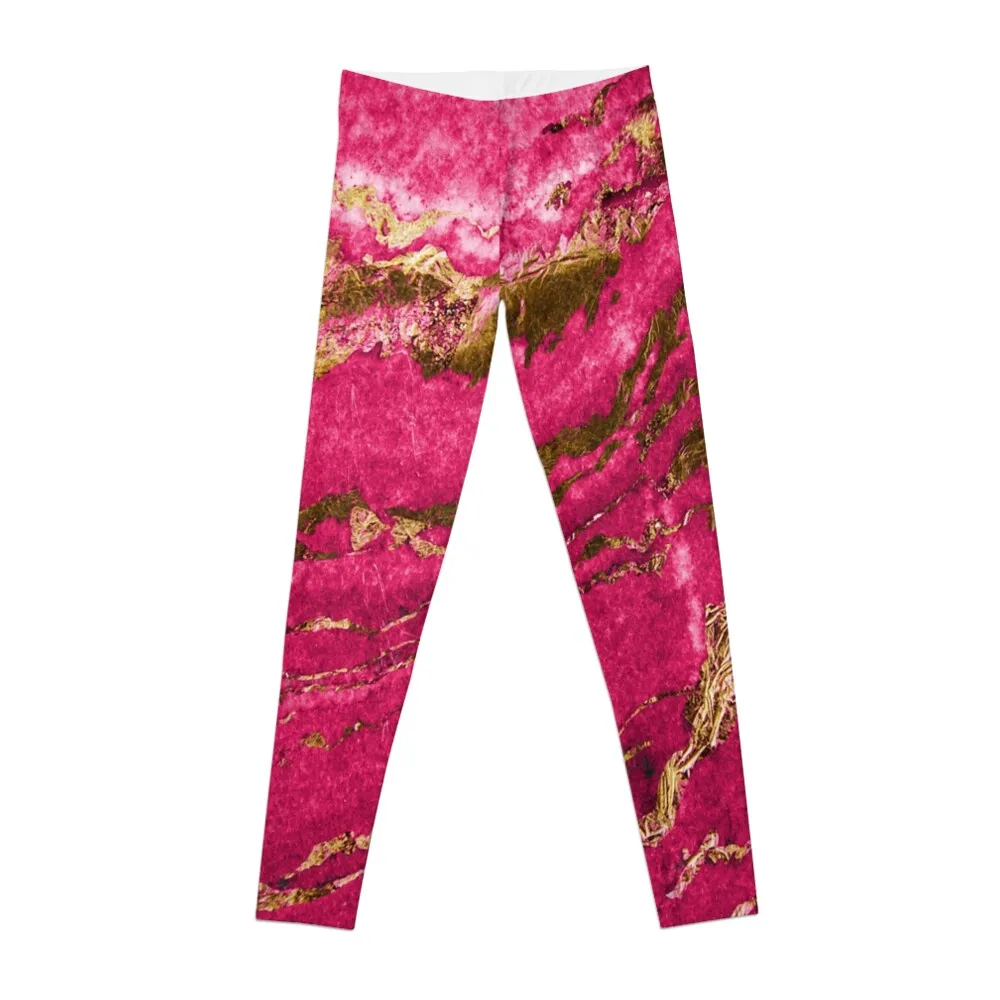 

Hot Pink and Gold Metallic Marble Leggings Fitness clothing sporty woman push up sports shirts gym Womens Leggings