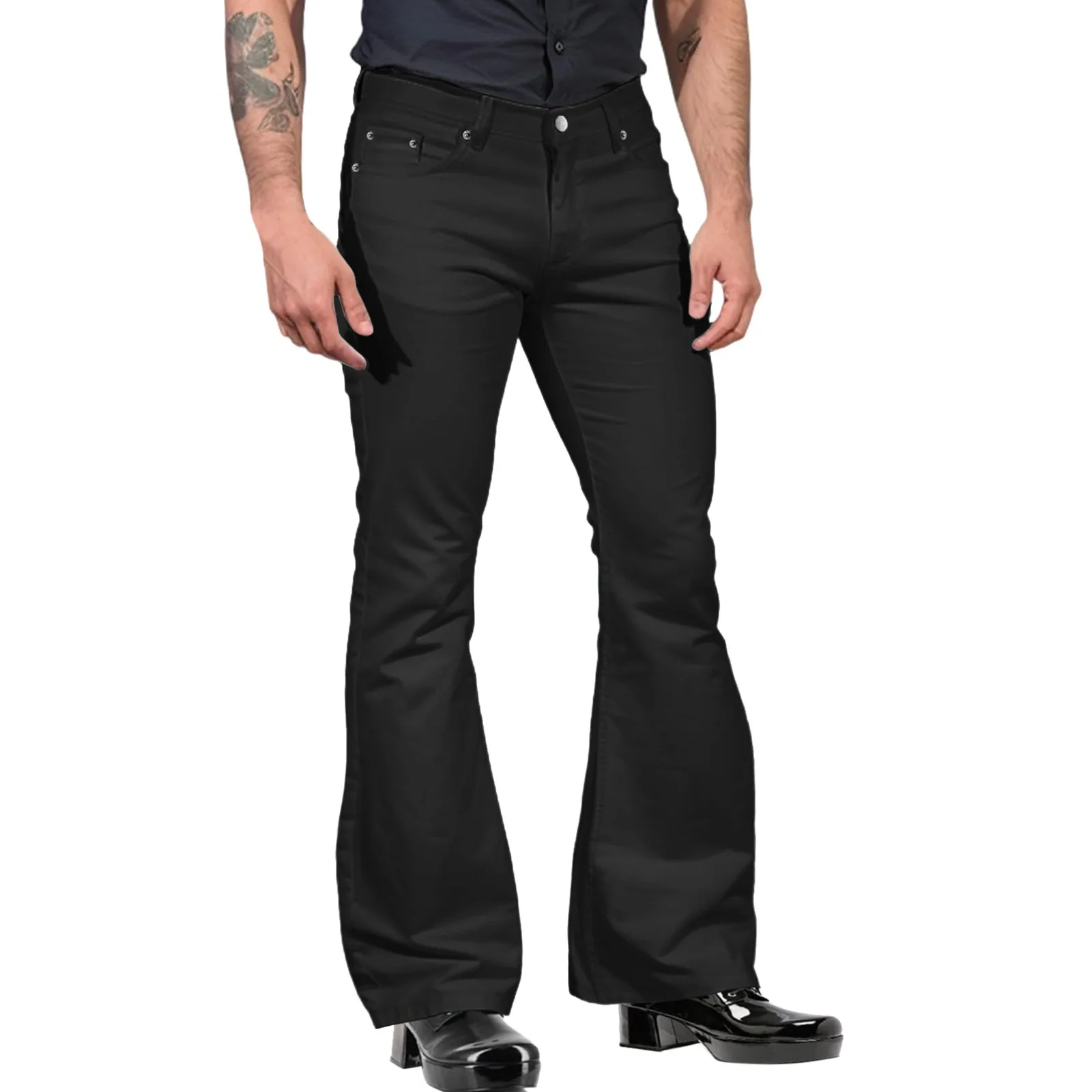 Men Solid Flared Pants Slim Business Work Wear Suit Pant Y2k Streetwear Bell Bottoms Vintage Jazz Full-Length Long Trousers Male