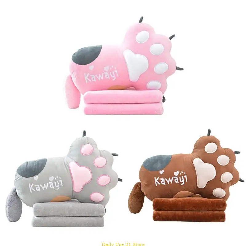 

Cartoon for Cat Paw Pillow Air Conditioning Blanket Keep Warm Children Quilt for Home Bedroom Office Car Nap