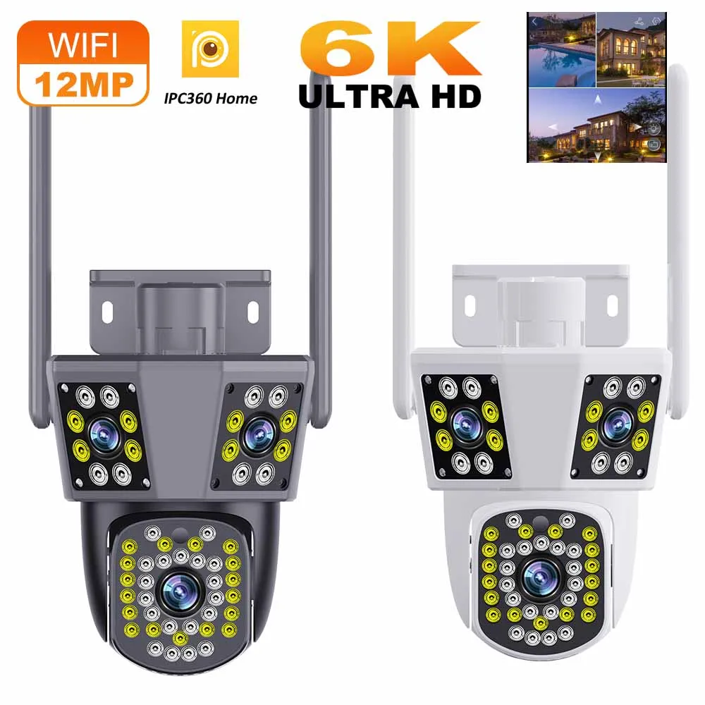 6K 12MP WiFi Outdoor Camera 8X Zoom Three Len Ai Motion Tracking PTZ 4K Video Camera Security Protection Waterproof Surveillance 1