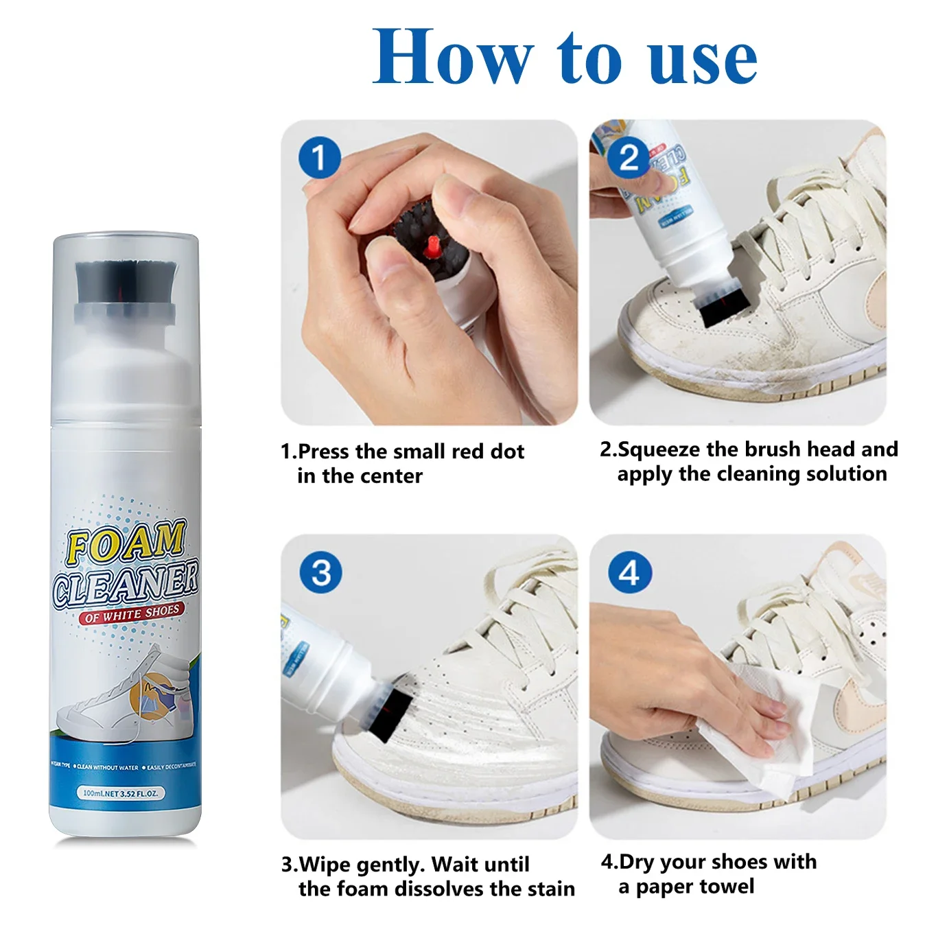 White Shoe Foam Cleaner Brush Remove Stains Dirty Tennis Head Sneaker Cleaning Kit Leather