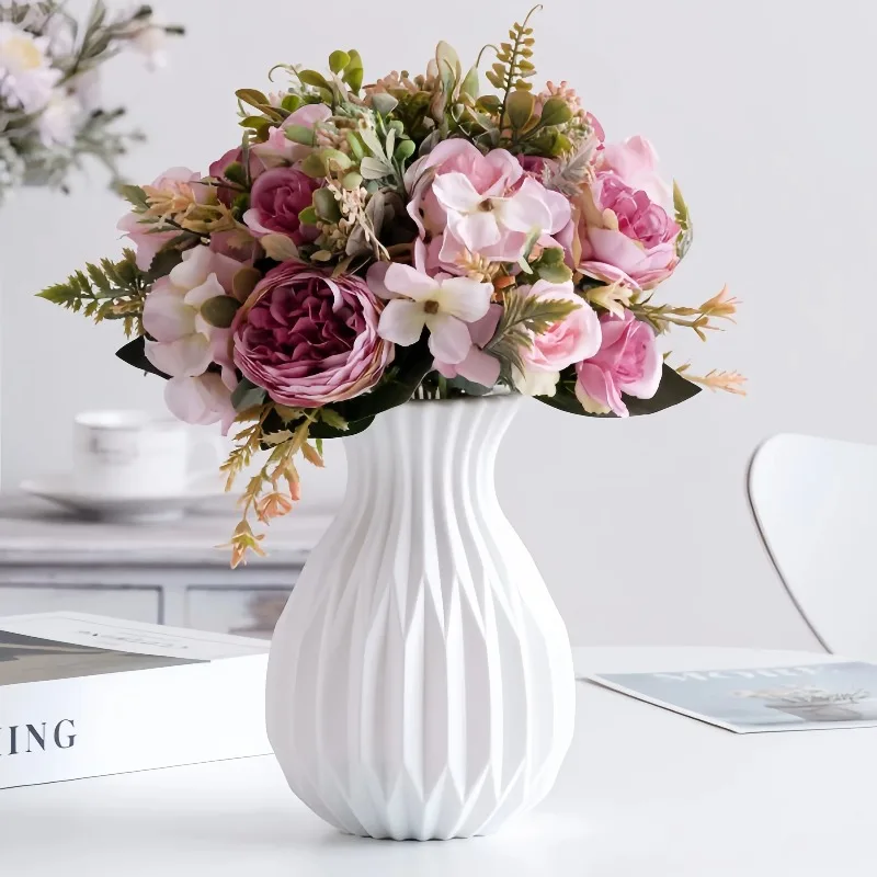 Vase arrangement, high-end home decor, hydroponic Chinese style vase decoration, cross-border imitation ceramic plastic vase