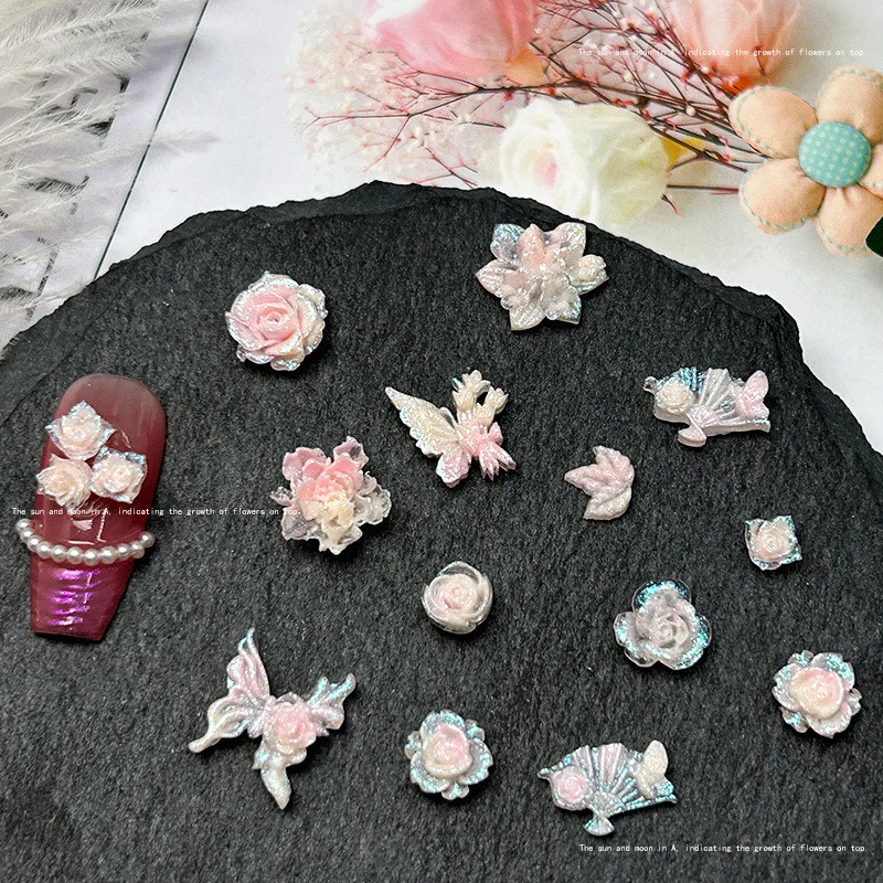 50/20 stücke ab Harz klar 3d Rose Blume Kristalle Edelsteine Flatback Strass Scrap book Figuren Applikation Nail Art Dekor Handwerk – Detail 4