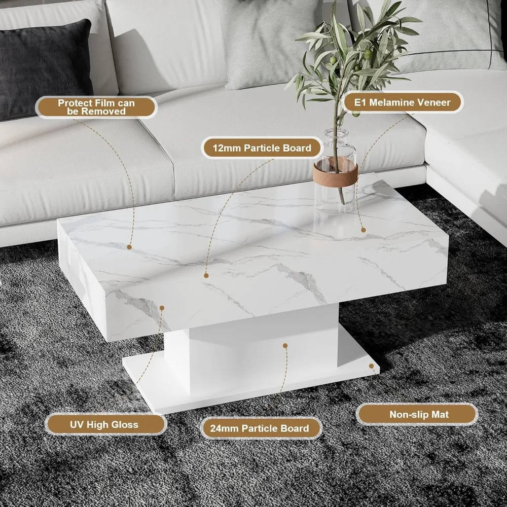 Led Coffee Table for Living Room, Living Room Table Rectangular Center Table, Modern High Glossy Wooden Coffee Tables with 16 Co 6