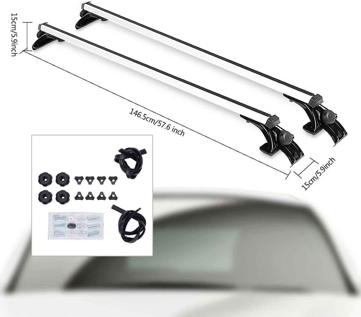 Universeller Auto-Dachträger für Fahrzeuge, 48–51 Zoll, robustes Aluminium, 165 Pfund Tragfähigkeit, einfache Installation, langlebig und verstellbar – Detail 5