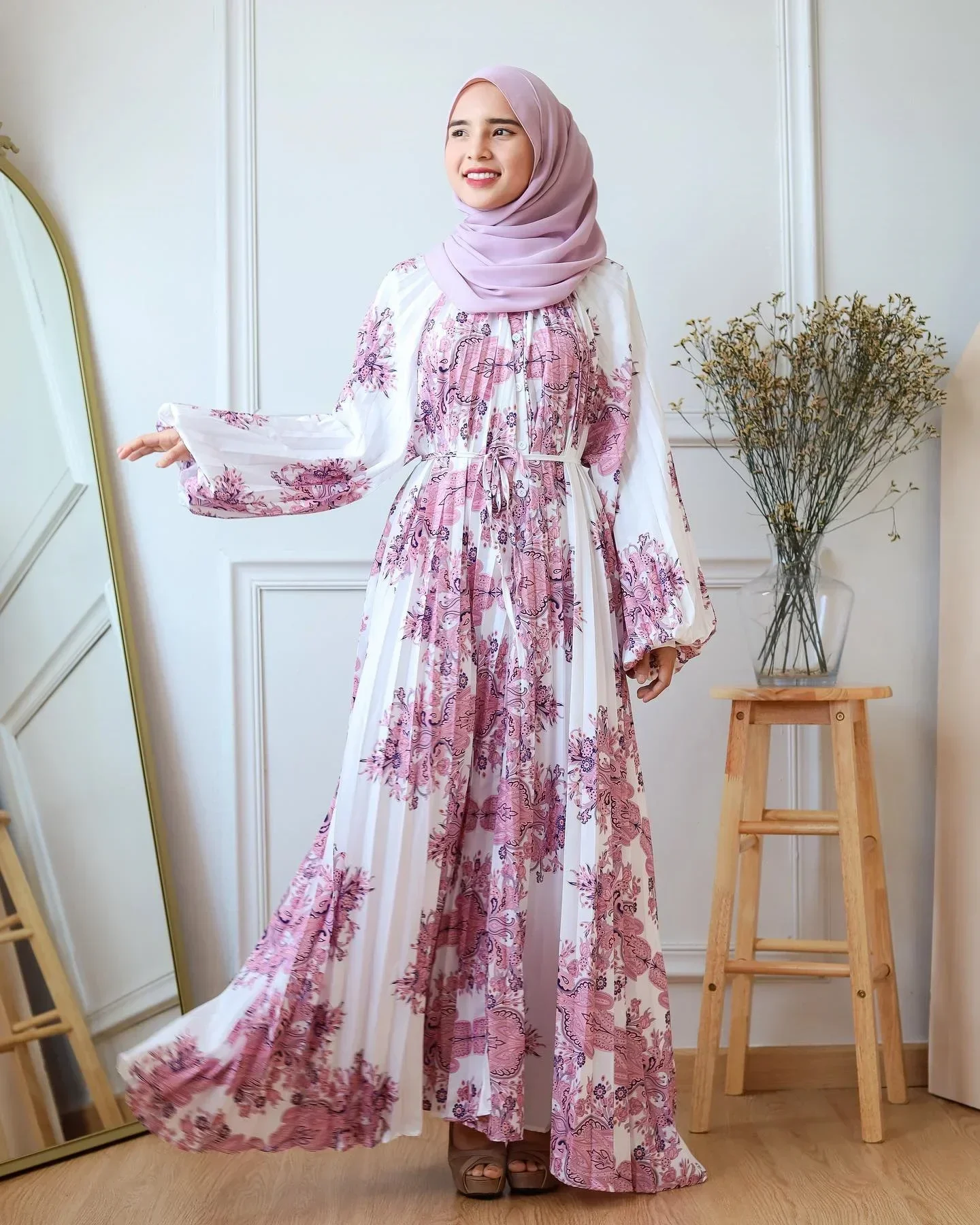 Abayas Dubai Islamic Clothing Flowers Print Fashion Hijab Dresses  Kaftan Turkey Robe Muslim Maxi Dresses for Women