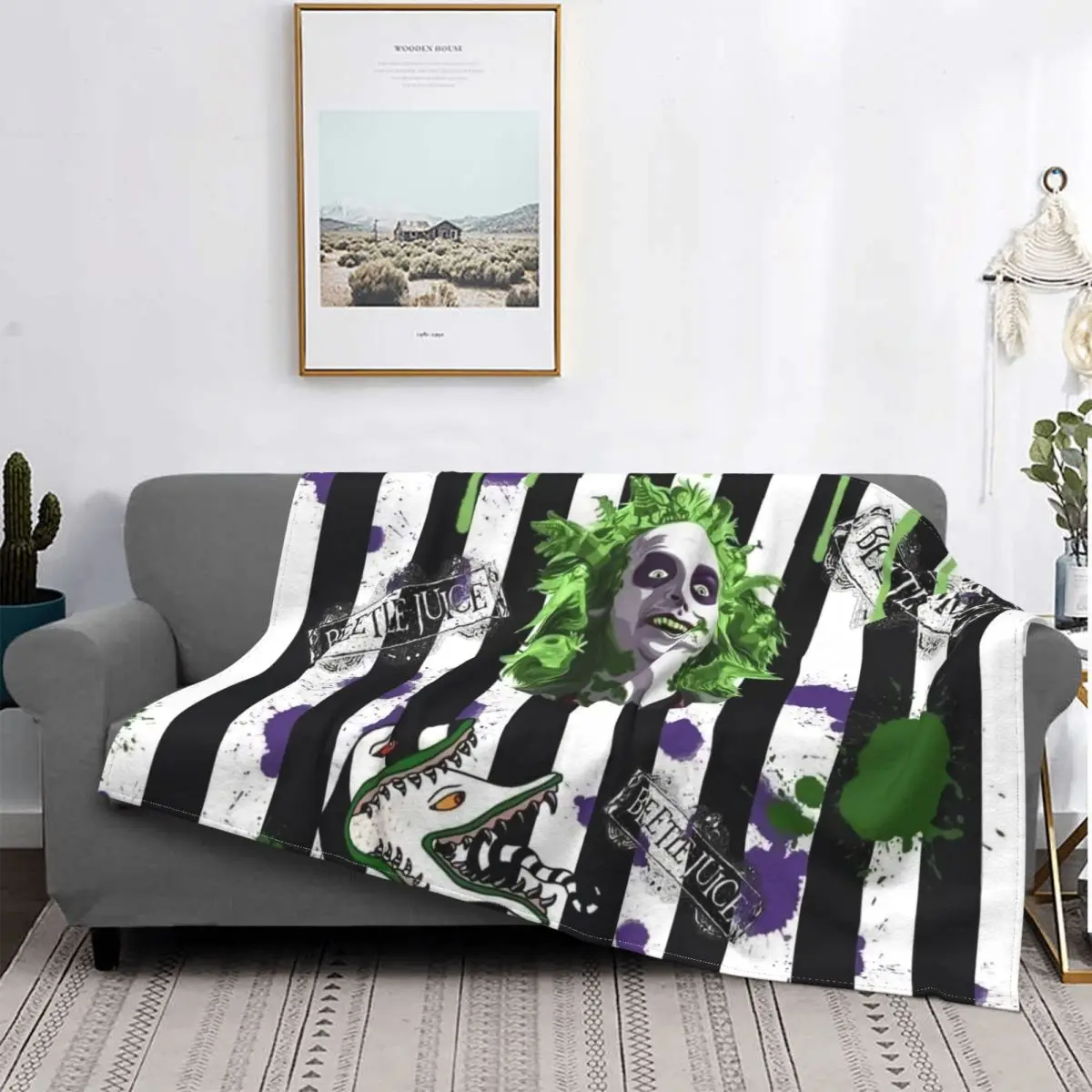 

Beetlejuice Halloween Movie Blanket Soft Flannel Fleece Warm Stripe Tim Burton Film Throw Blanket for Office Bedding Couch Quilt