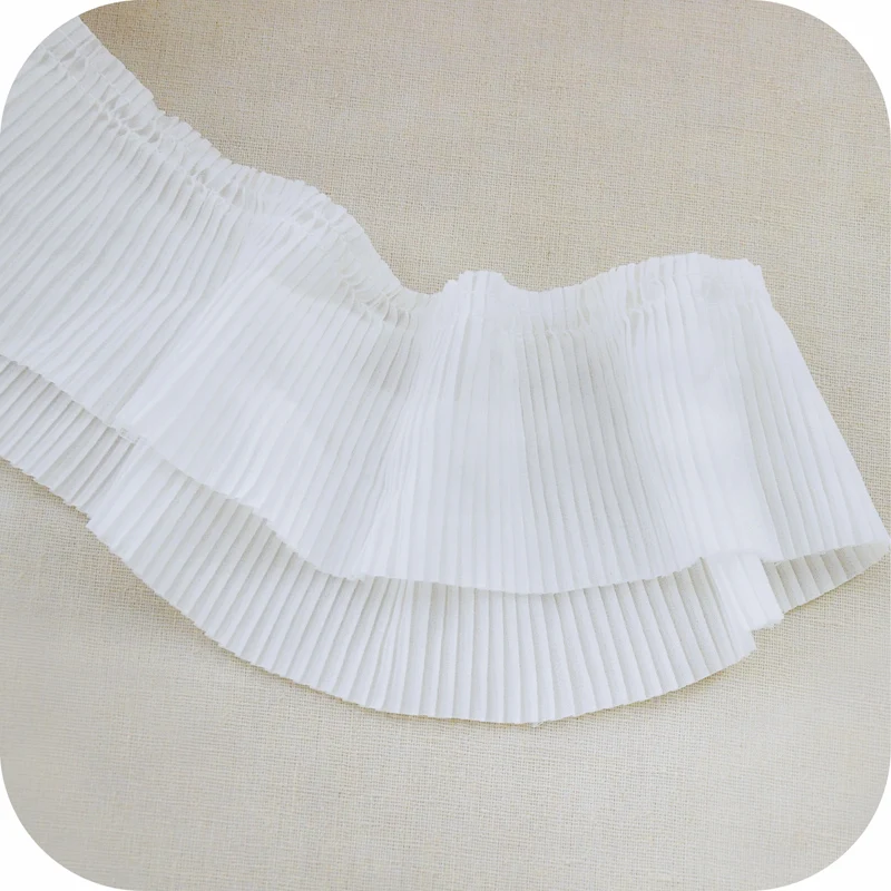 5 Meters Chiffon Pleated Lace Trim - 6.5cm Wide, Mint Green, For Sewing & Craft Decoration - View #4