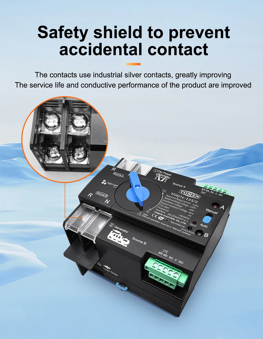 AC110V 120V WIFI Smart ATS Dual Power Automatic Transfer Selector Switch Uninter