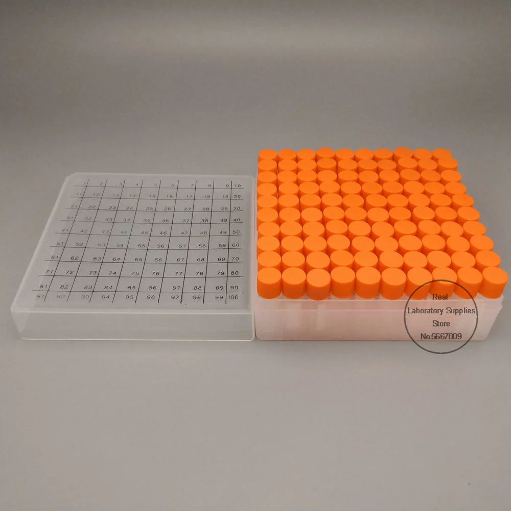 100pieces plastic 1.8ml freezing tube + one piece 100 vents plastic Freezing tube storage box with number