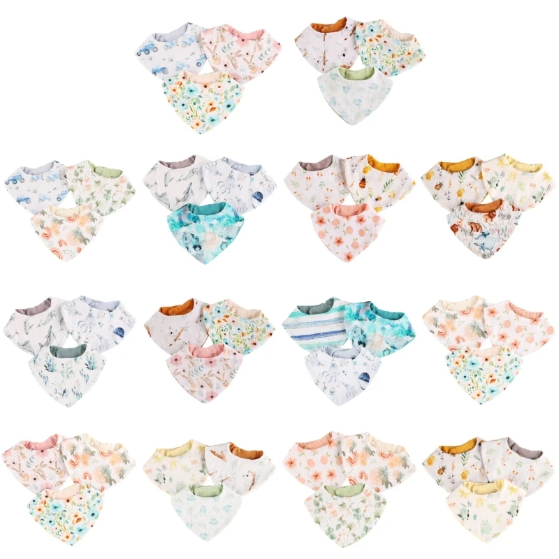 Bundle of 3 Baby Cotton Burp Cloths with 6 Layers Absorbent Newborn Bibs Durable & Stylish Bibs for Newborns & Infants