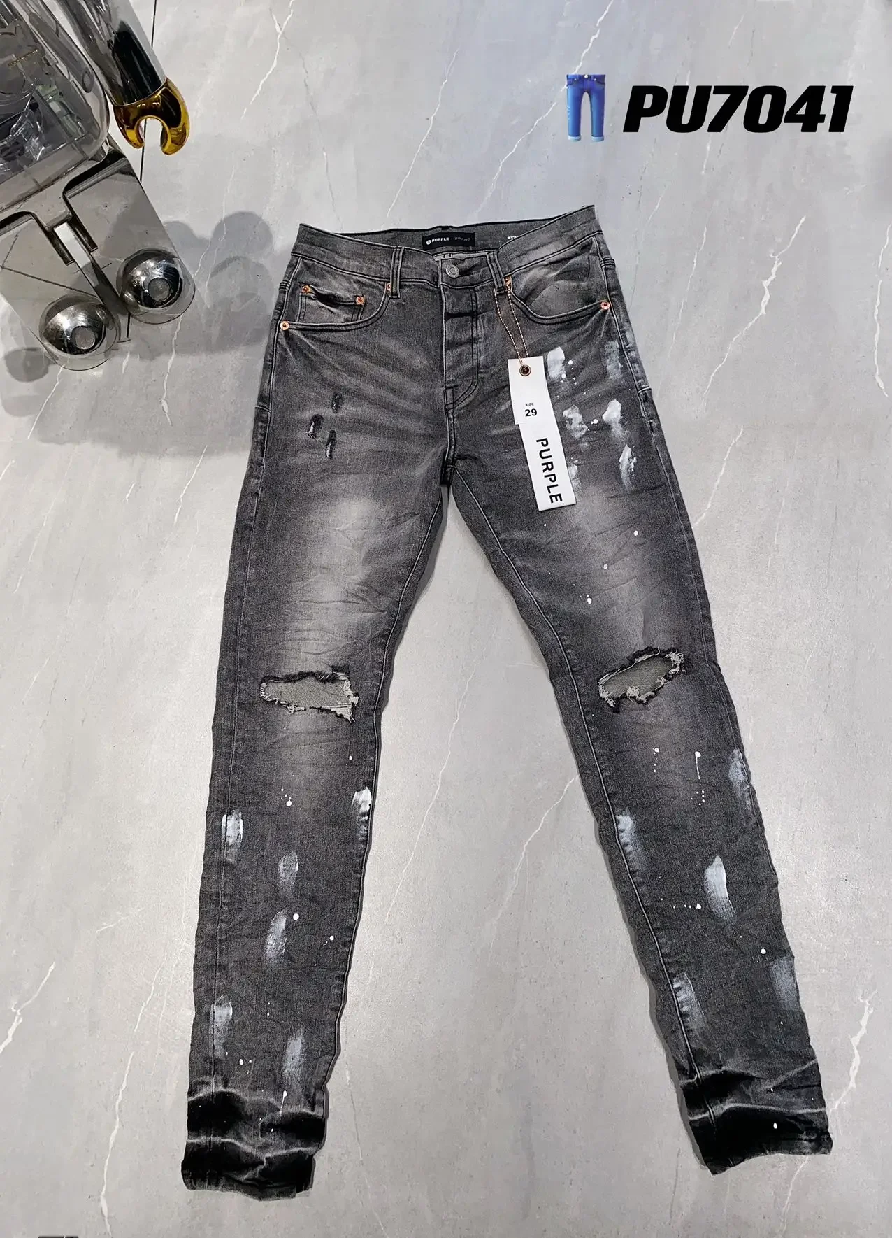 

Purple Brand Men's High Quality Street Slim Fit Streetwear Washed Destroyed Hole Hip Hop Denim Jeans Pants