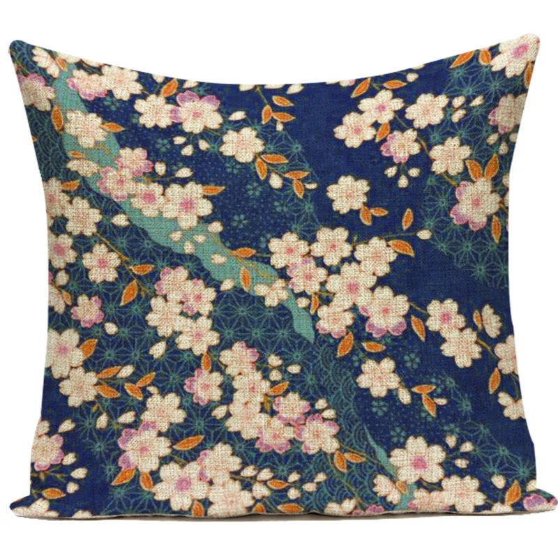 

Japan Ocean Waves Cushion Cover Home Sofa Cherry Blossom Decor Sunrise Mountain Pillow Cover Sakura Pillowcase 50x50cm G192
