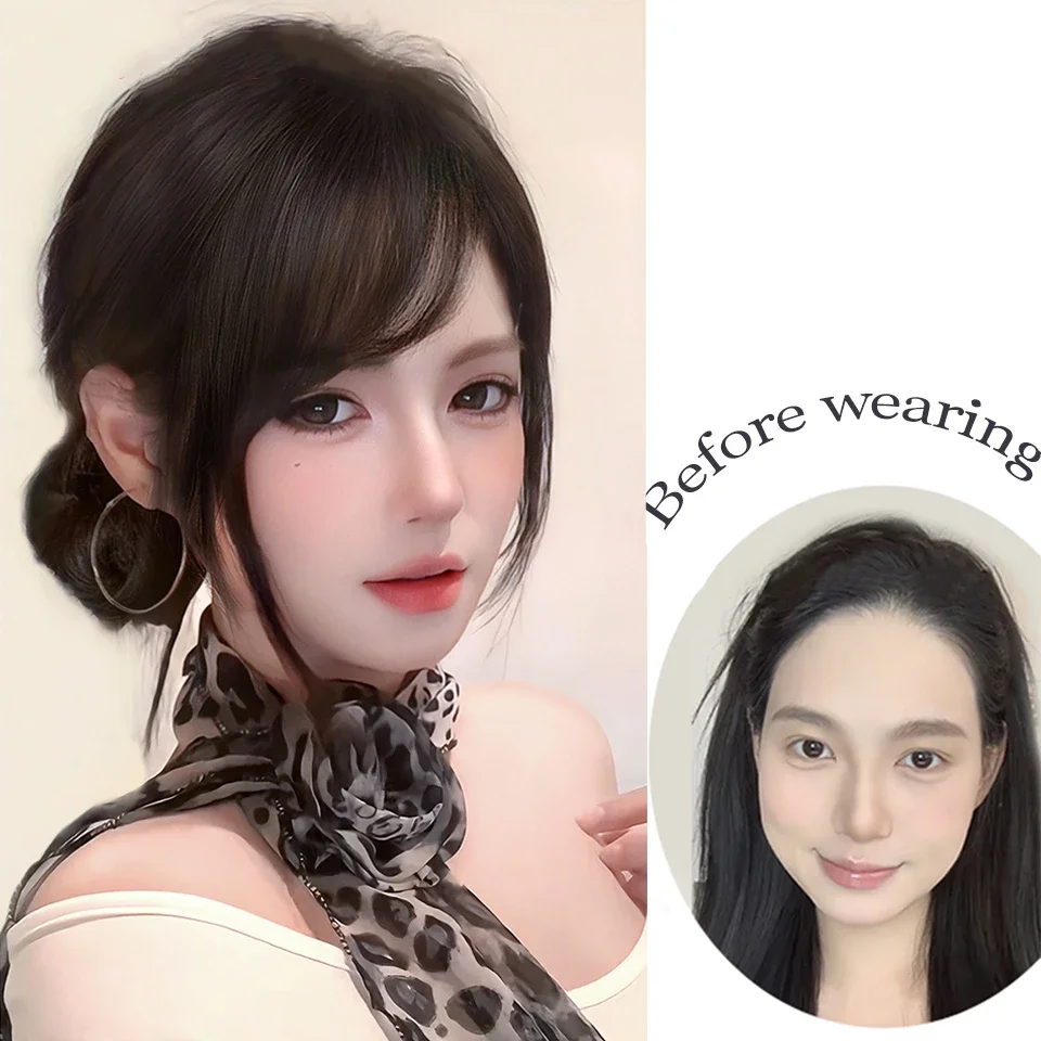 LUPU Synthetic Bangs Wig Hairpin Oblique Side Bangs Natural Forehead Fake Bangs Seamless Thin Head Wig Hair Piecesfor Women