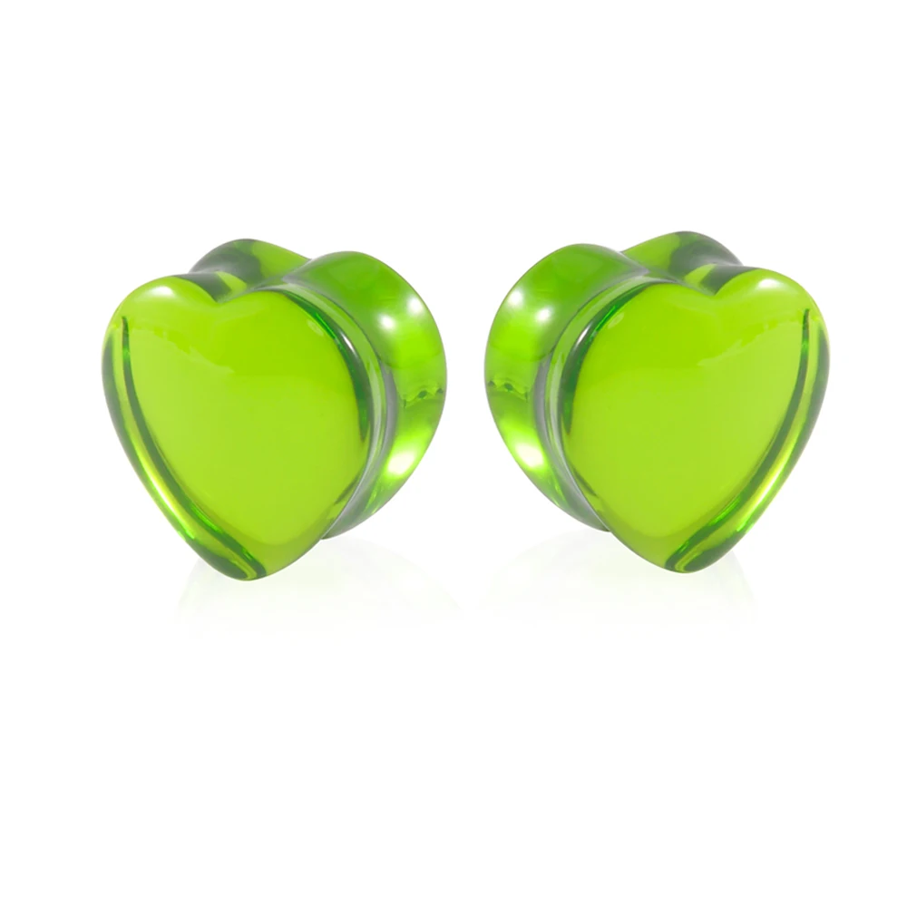 Emerald Heart Glass Ear Tunnels & Plugs Set